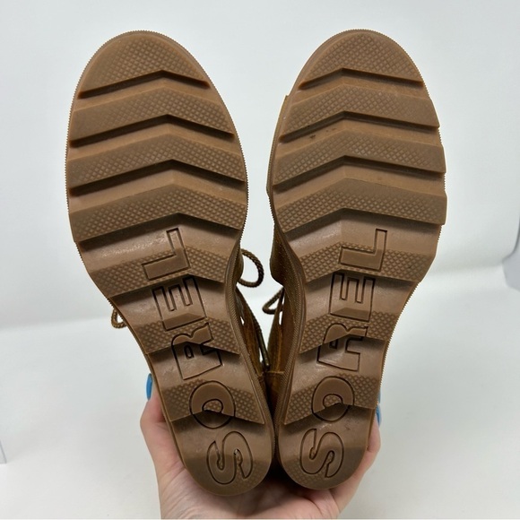 Sorel Joanie II Camel Brown Leather Lace Wedge Sandals Size 10 Summer Comfort - Picture 11 of 15